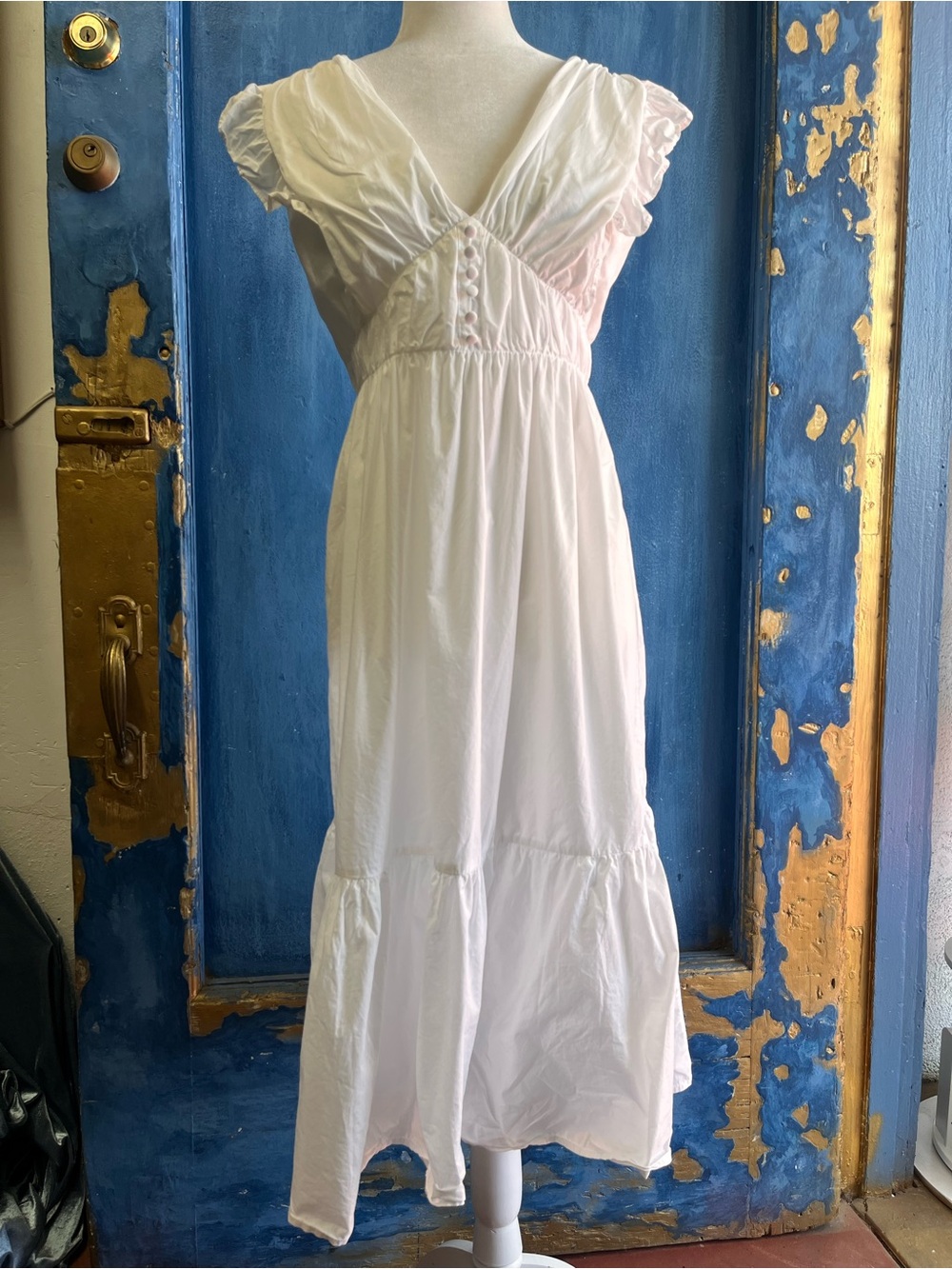 Aqua White Maxi Dress with Ruching